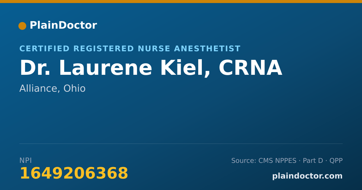 Shareable card for Laurene Kiel, CRNA - Certified Registered Nurse Anesthetist, Alliance, OH