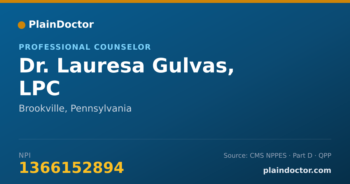 Shareable card for Lauresa Gulvas, LPC - Professional Counselor, Brookville, PA