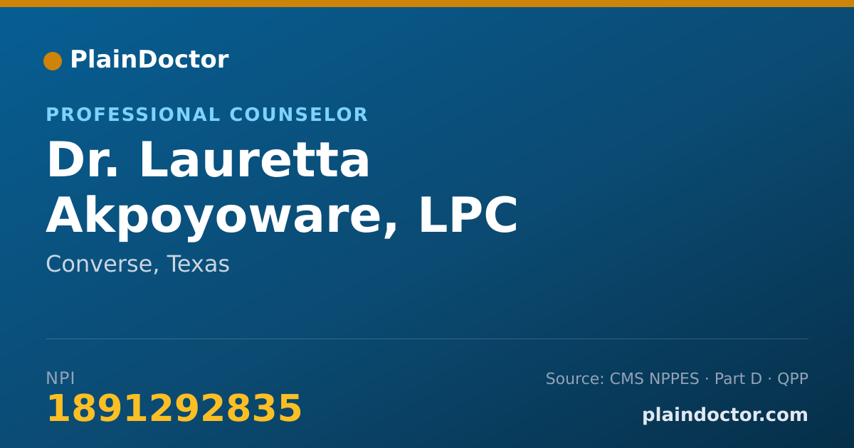 Shareable card for Lauretta Akpoyoware, LPC - Professional Counselor, Converse, TX