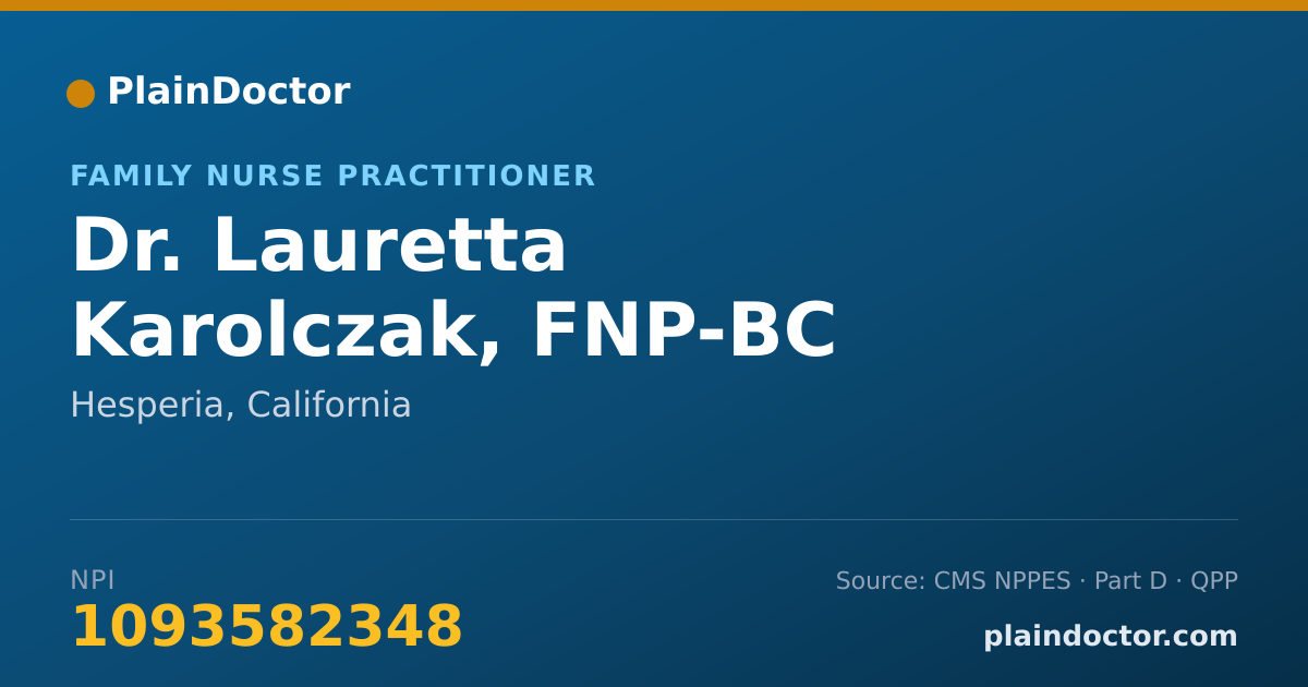 Shareable card for Lauretta Karolczak, FNP-BC - Family Nurse Practitioner, Hesperia, CA