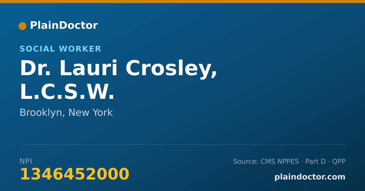 Shareable card for Lauri Crosley, L.C.S.W. - Social Worker, Brooklyn, NY
