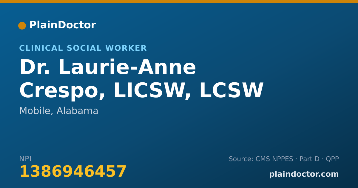 Shareable card for Laurie-Anne Crespo, LICSW, LCSW - Clinical Social Worker, Mobile, AL