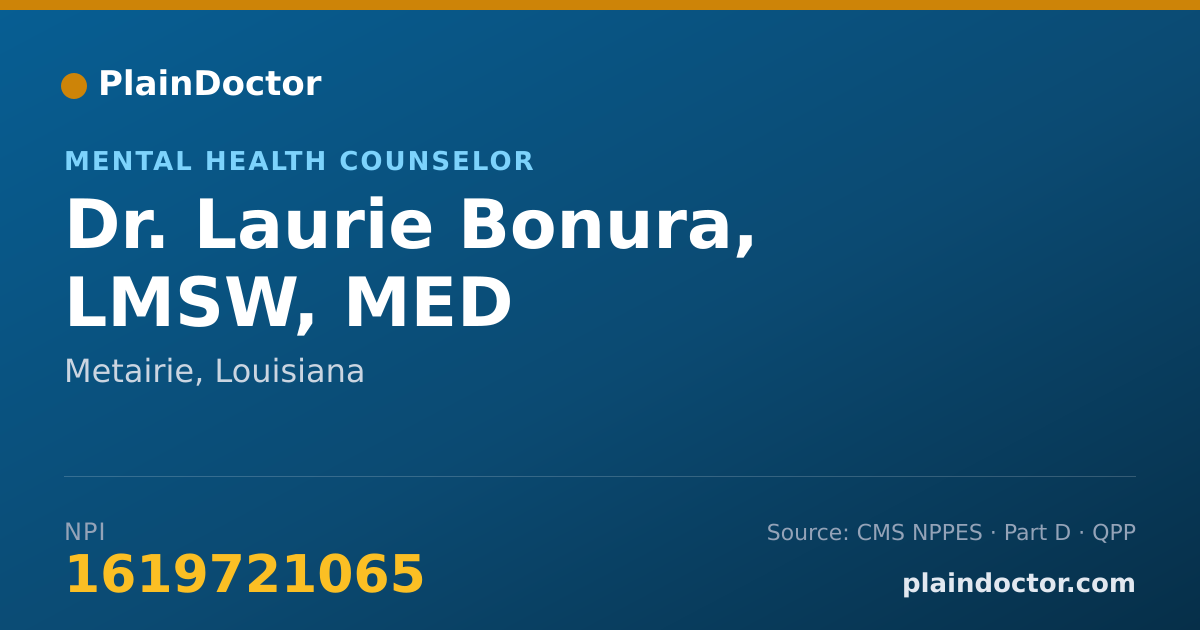 Shareable card for Laurie Bonura, LMSW, MED - Mental Health Counselor, Metairie, LA