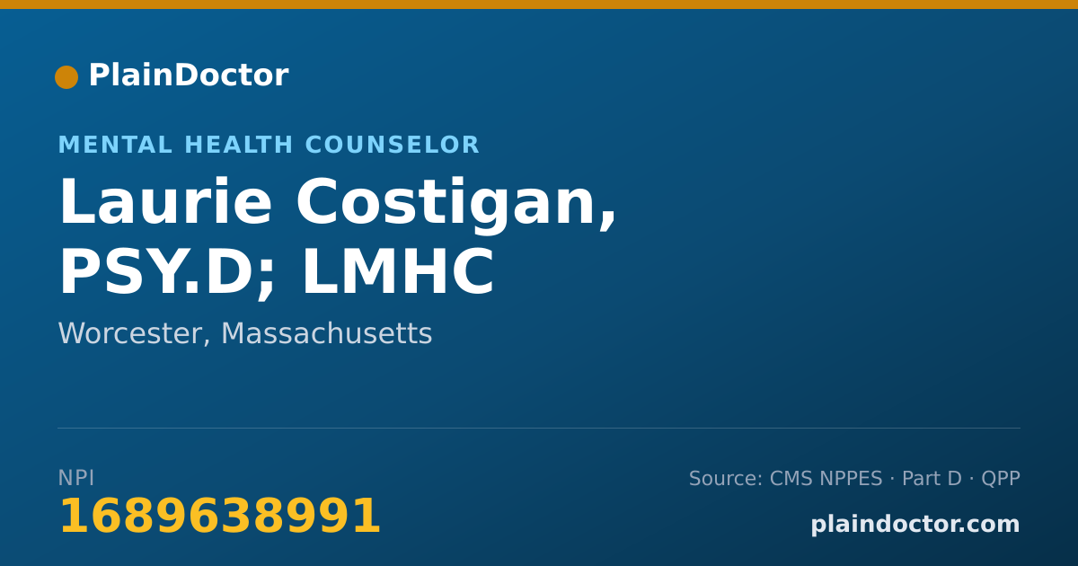 Shareable card for Laurie Costigan, PSY.D; LMHC - Mental Health Counselor, Worcester, MA