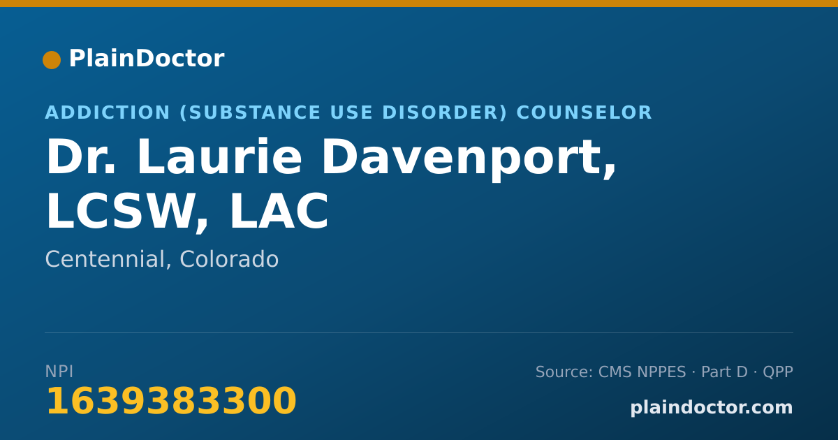 Shareable card for Laurie Davenport, LCSW, LAC - Addiction (Substance Use Disorder) Counselor, Centennial, CO