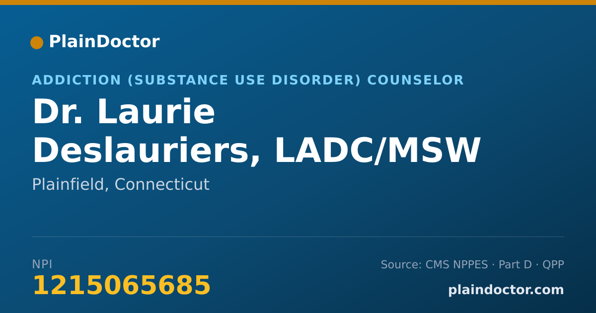 Shareable card for Laurie Deslauriers, LADC/MSW - Addiction (Substance Use Disorder) Counselor, Plainfield, CT