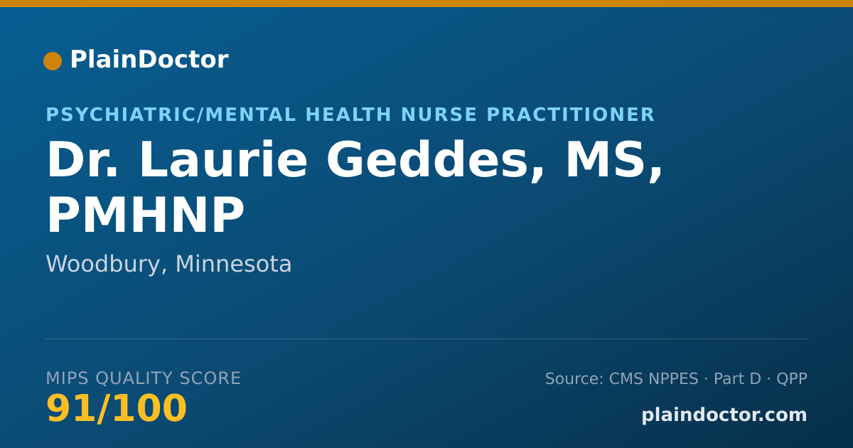 Shareable card for Laurie Geddes, MS, PMHNP - Psychiatric/Mental Health Nurse Practitioner, Woodbury, MN