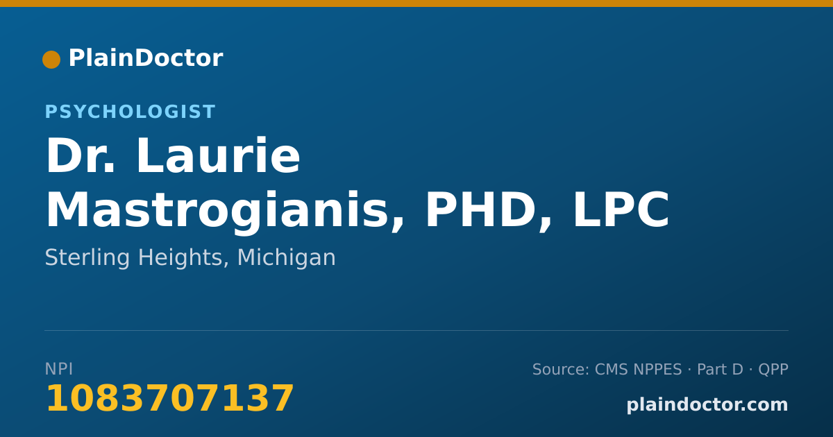 Shareable card for Laurie Mastrogianis, PHD, LPC - Psychologist, Sterling Heights, MI