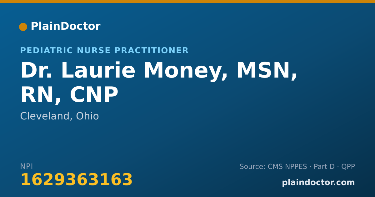 Shareable card for Laurie Money, MSN, RN, CNP - Pediatric Nurse Practitioner, Cleveland, OH