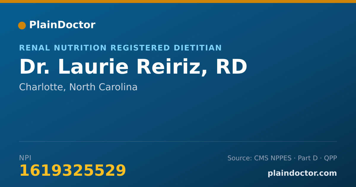 Shareable card for Laurie Reiriz, RD - Renal Nutrition Registered Dietitian, Charlotte, NC