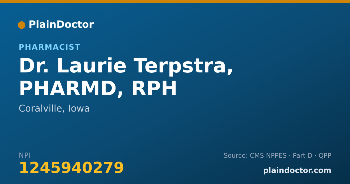 Shareable card for Laurie Terpstra, PHARMD, RPH - Pharmacist, Coralville, IA