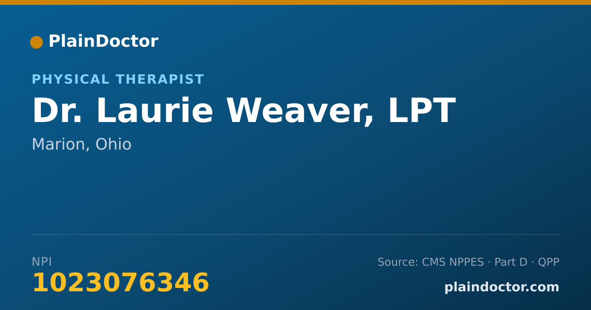Shareable card for Laurie Weaver, LPT - Physical Therapist, Marion, OH
