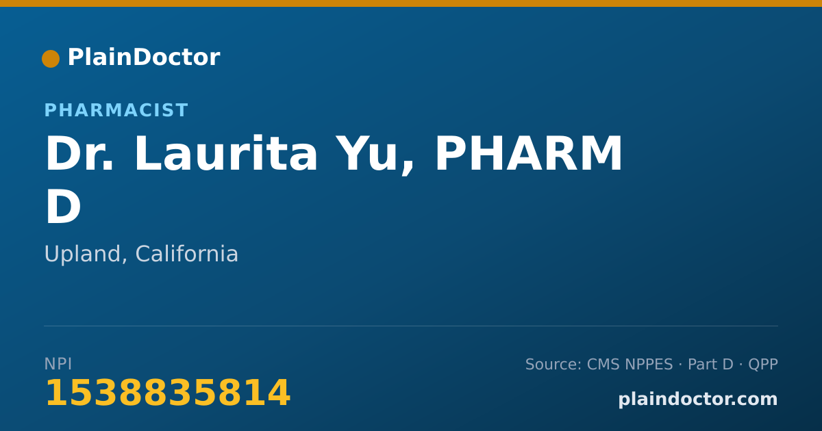 Shareable card for Laurita Yu, PHARM D - Pharmacist, Upland, CA