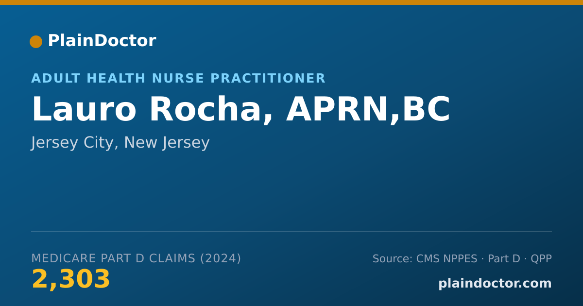 Shareable card for Lauro Rocha, APRN,BC - Adult Health Nurse Practitioner, Jersey City, NJ