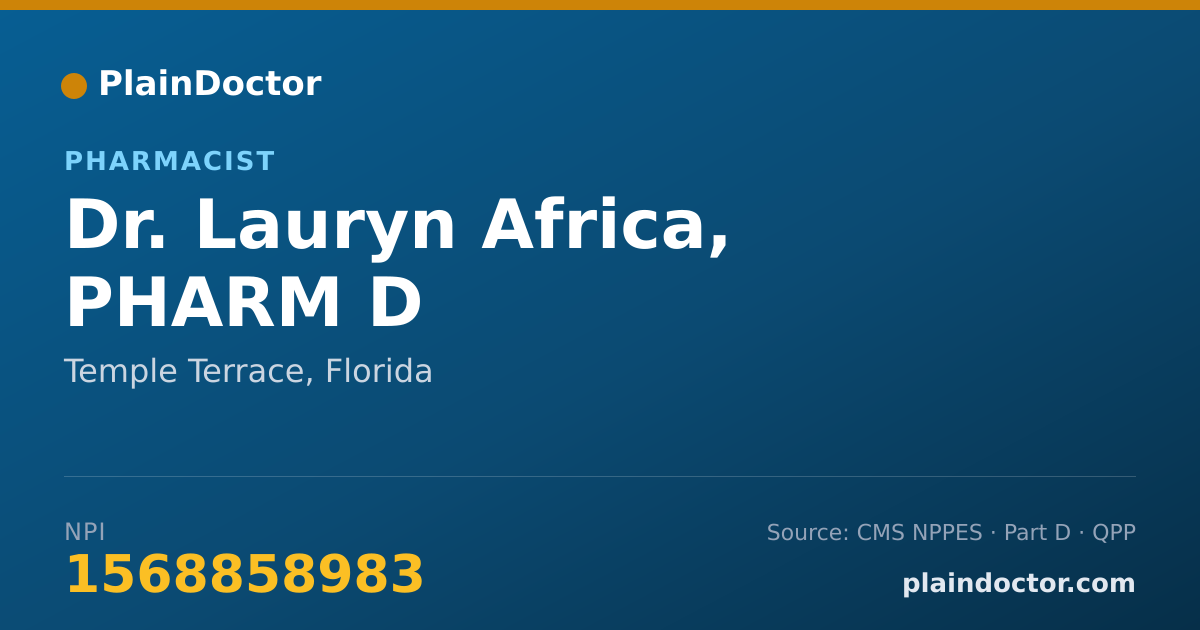 Shareable card for Lauryn Africa, PHARM D - Pharmacist, Temple Terrace, FL