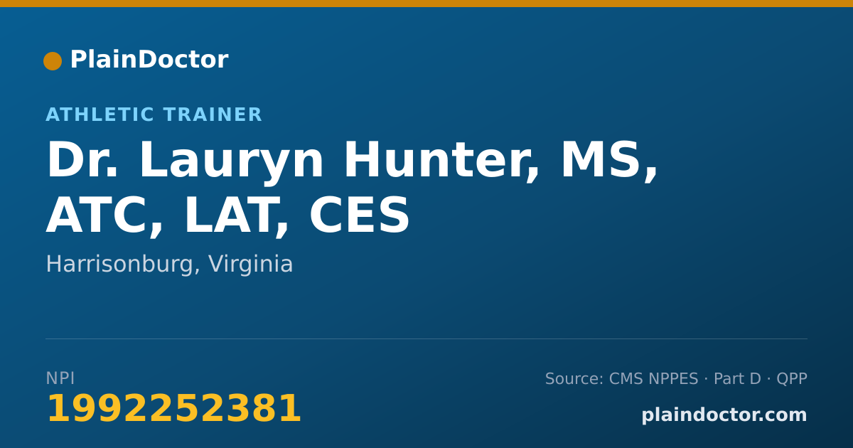 Shareable card for Lauryn Hunter, MS, ATC, LAT, CES - Athletic Trainer, Harrisonburg, VA
