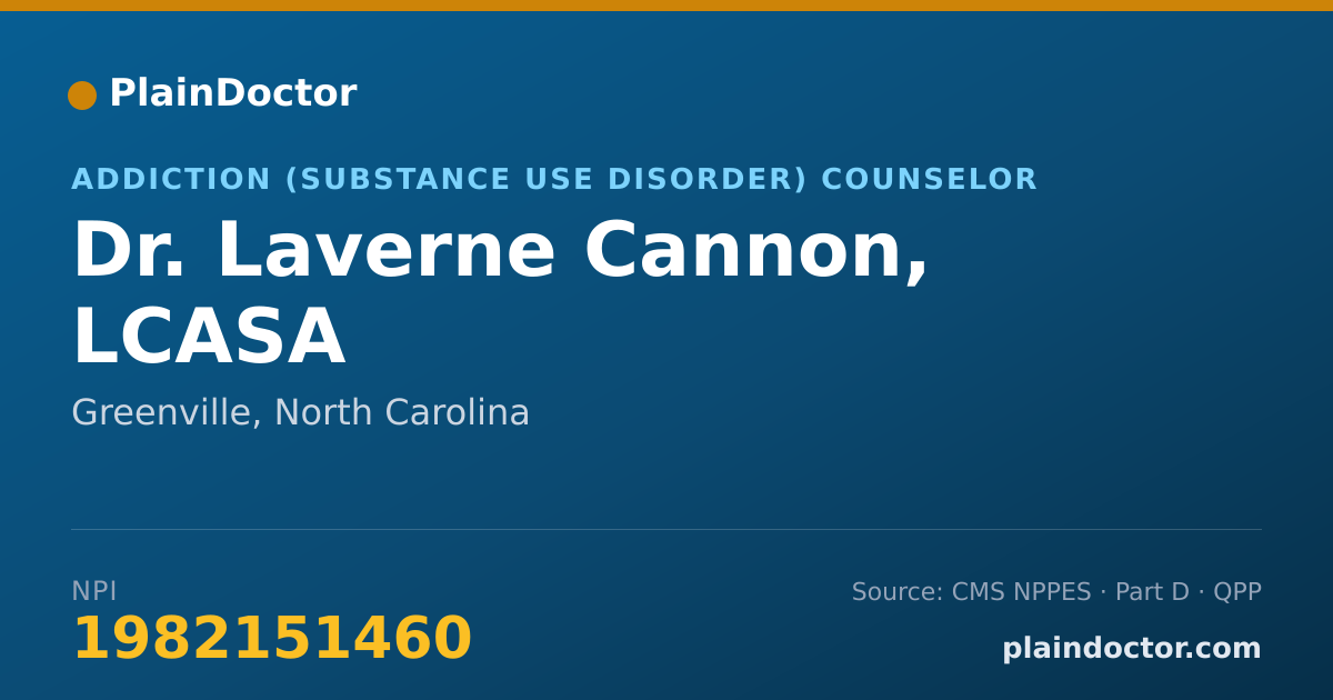 Shareable card for Laverne Cannon, LCASA - Addiction (Substance Use Disorder) Counselor, Greenville, NC