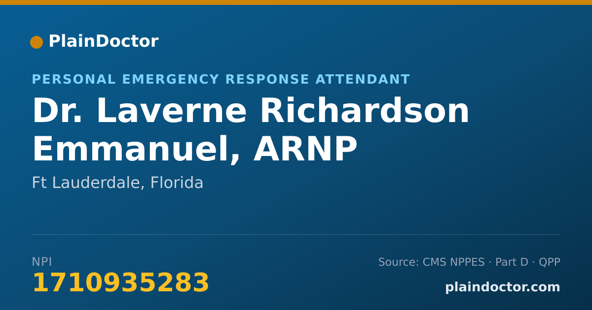 Shareable card for Laverne Richardson Emmanuel, ARNP - Personal Emergency Response Attendant, Ft Lauderdale, FL