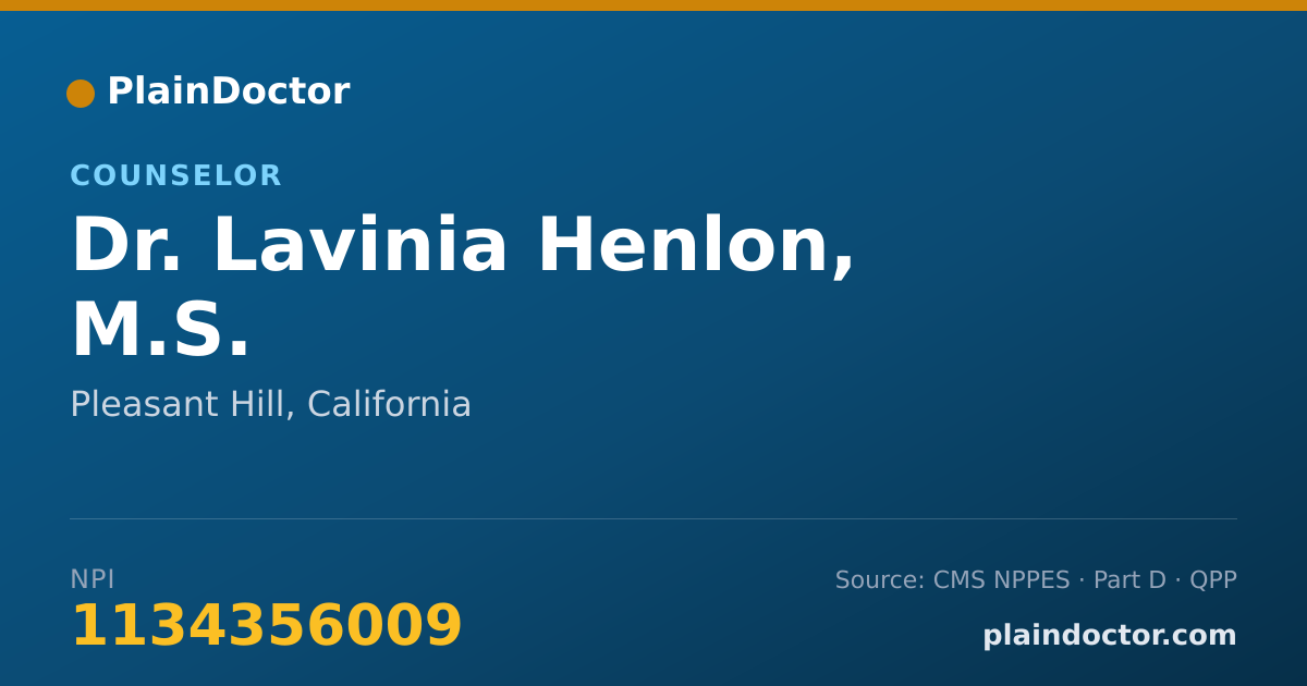 Shareable card for Lavinia Henlon, M.S. - Counselor, Pleasant Hill, CA