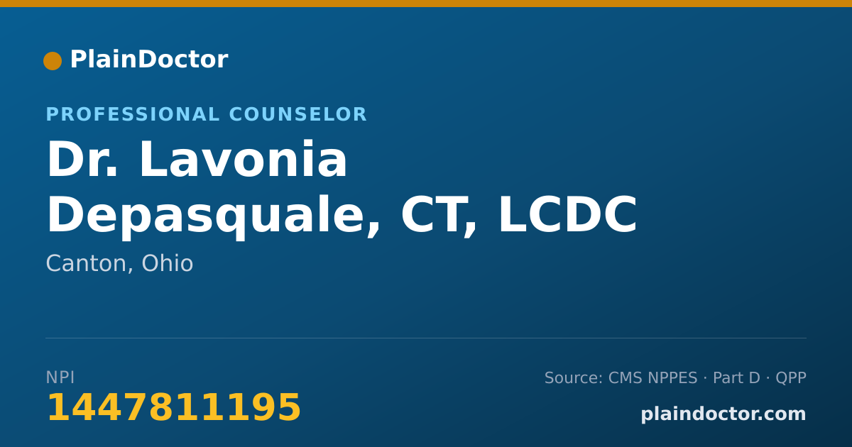 Shareable card for Lavonia Depasquale, CT, LCDC III - Professional Counselor, Canton, OH