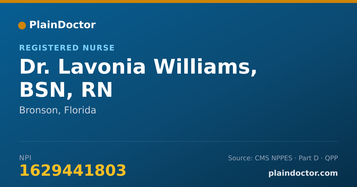 Shareable card for Lavonia Williams, BSN, RN - Registered Nurse, Bronson, FL