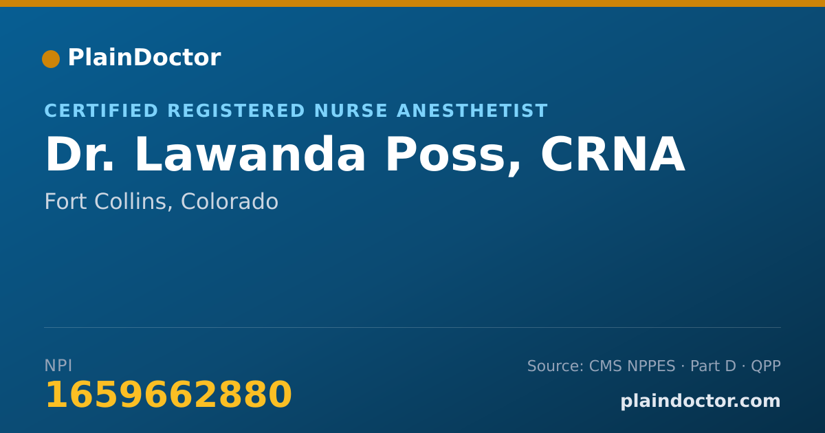 Shareable card for Lawanda Poss, CRNA - Certified Registered Nurse Anesthetist, Fort Collins, CO