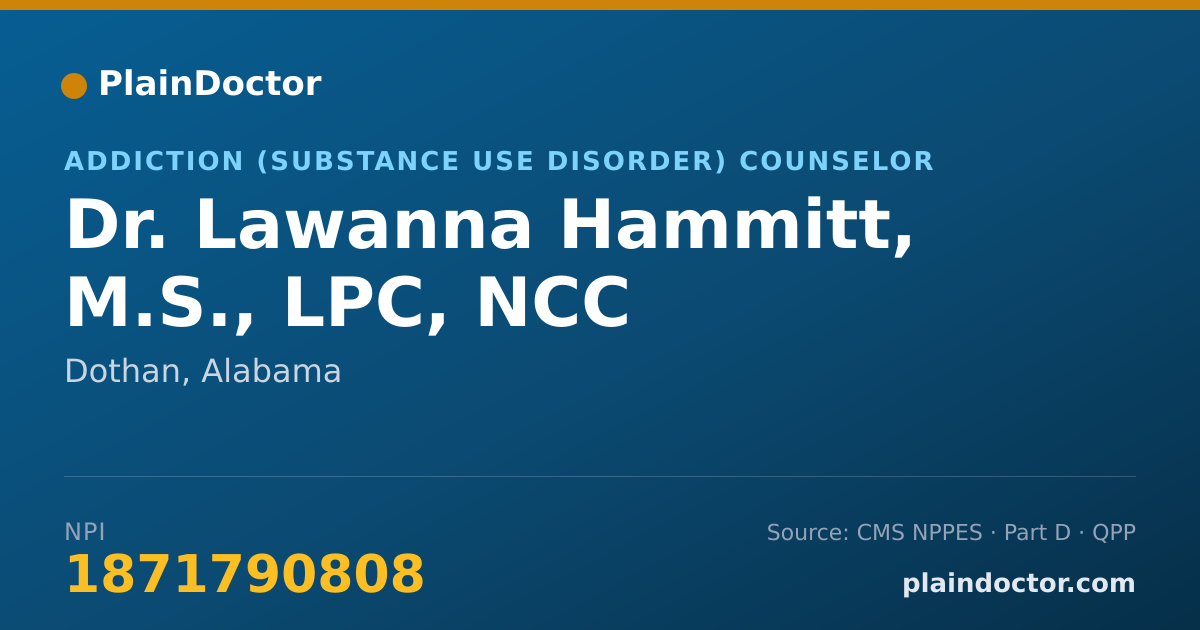Shareable card for Lawanna Hammitt, M.S., LPC, NCC - Addiction (Substance Use Disorder) Counselor, Dothan, AL