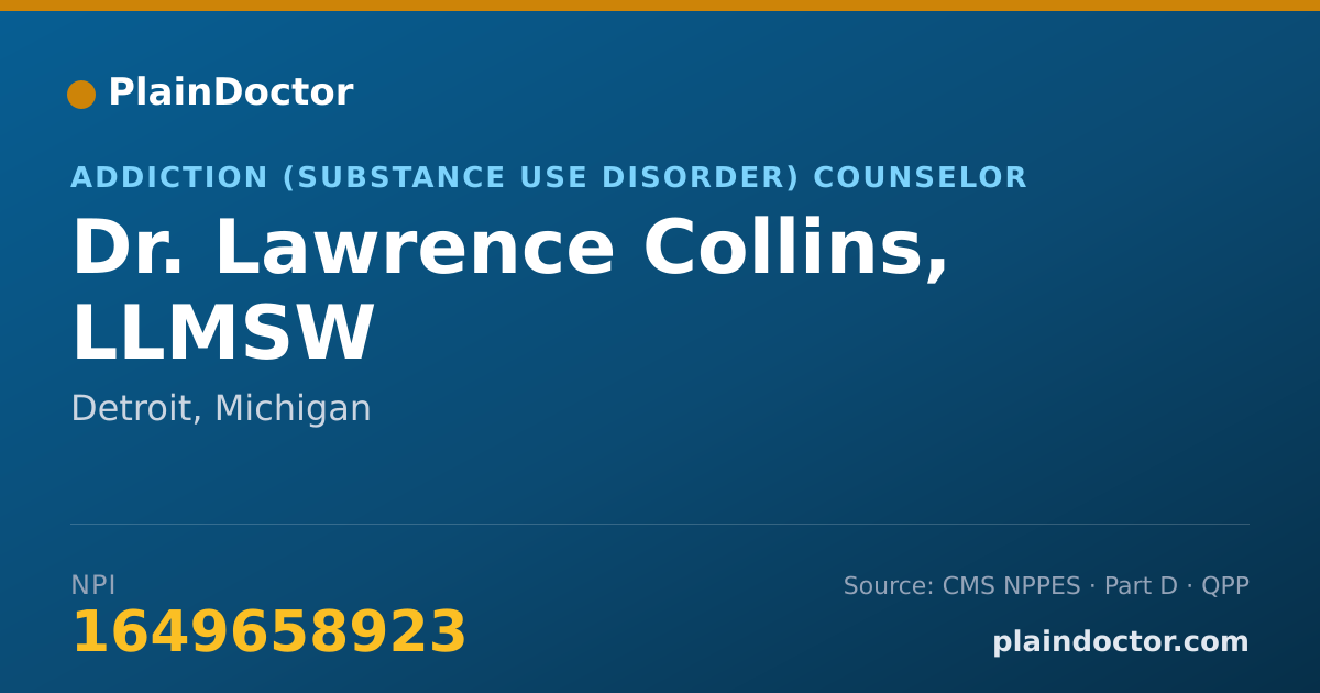 Shareable card for Lawrence Collins, LLMSW - Addiction (Substance Use Disorder) Counselor, Detroit, MI