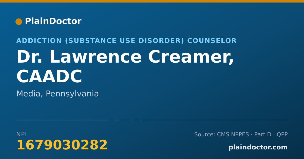 Shareable card for Lawrence Creamer, CAADC - Addiction (Substance Use Disorder) Counselor, Media, PA