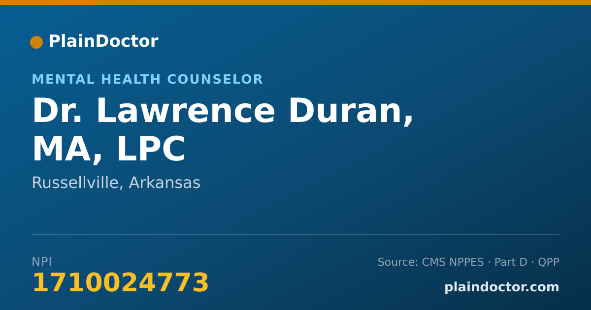 Shareable card for Lawrence Duran, MA, LPC - Mental Health Counselor, Russellville, AR