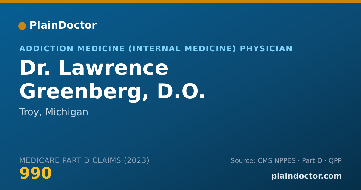 Shareable card for Lawrence Greenberg, D.O. - Addiction Medicine (Internal Medicine) Physician, Troy, MI
