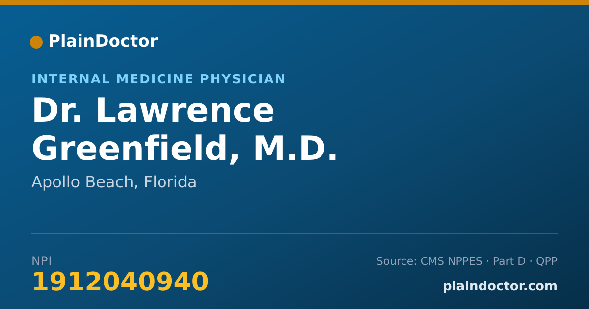 Shareable card for Lawrence Greenfield, M.D. - Internal Medicine Physician, Apollo Beach, FL