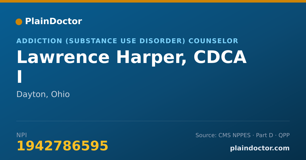 Shareable card for Lawrence Harper, CDCA I - Addiction (Substance Use Disorder) Counselor, Dayton, OH