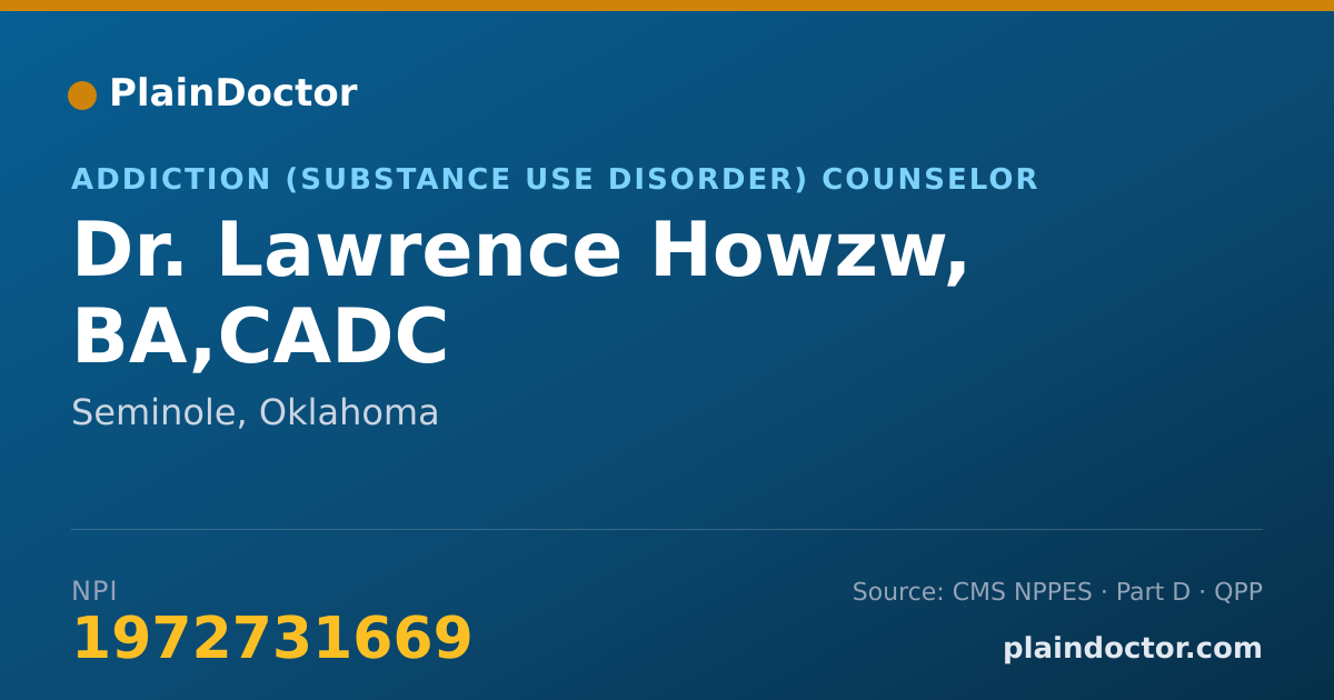 Shareable card for Lawrence Howzw, BA,CADC - Addiction (Substance Use Disorder) Counselor, Seminole, OK