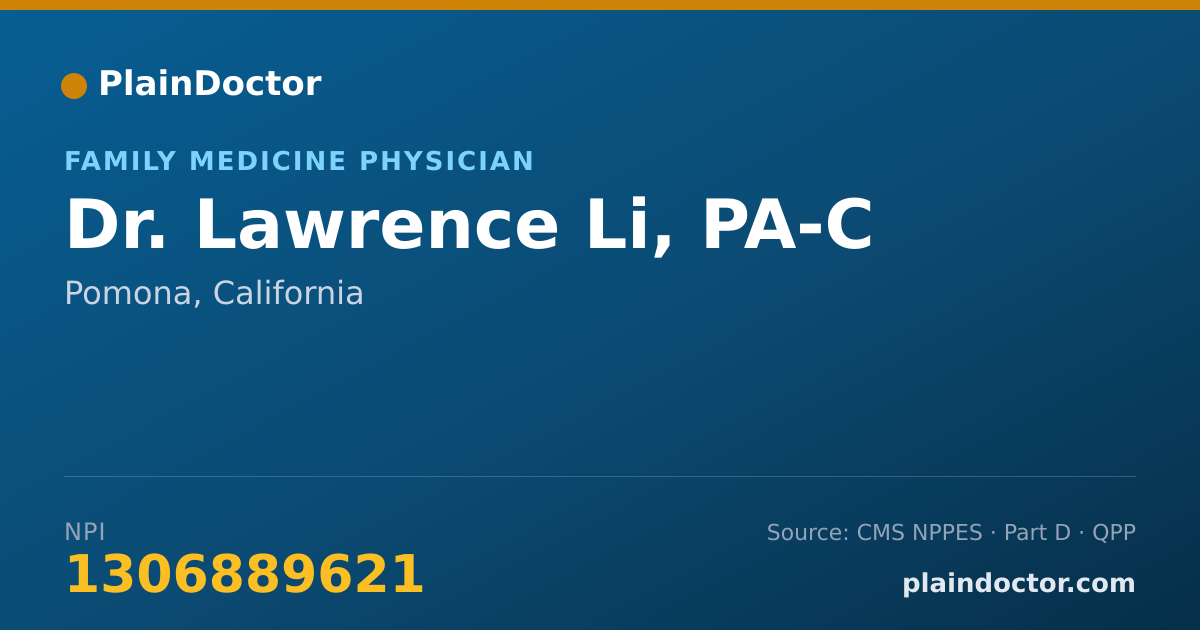 Shareable card for Lawrence Li, PA-C - Family Medicine Physician, Pomona, CA