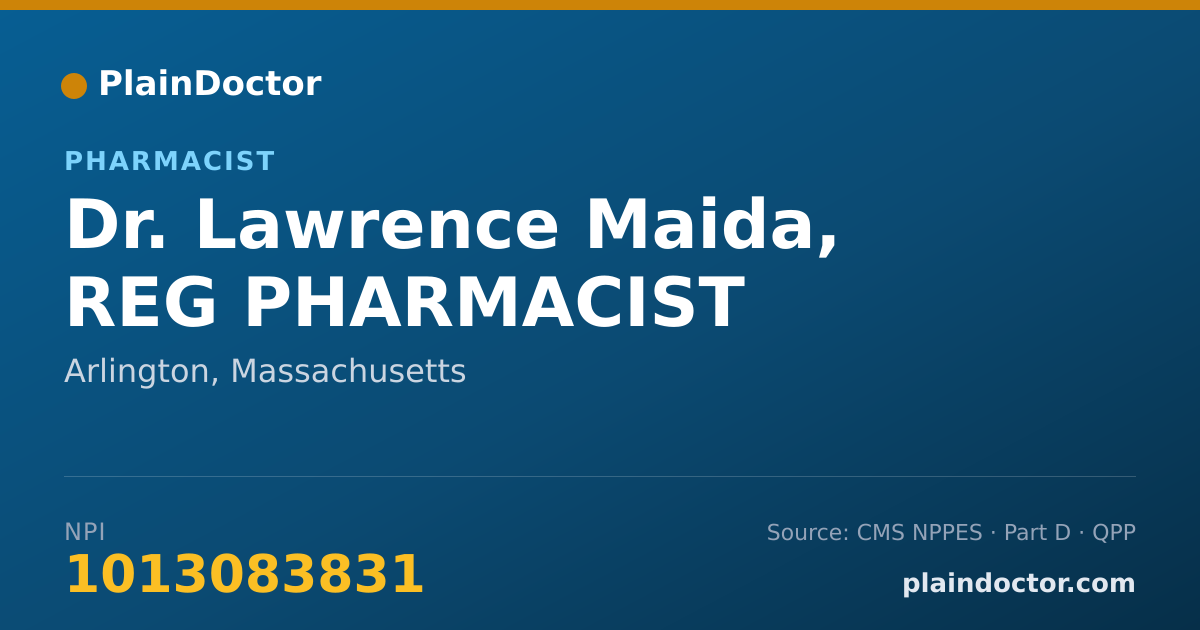 Shareable card for Lawrence Maida, REG PHARMACIST - Pharmacist, Arlington, MA