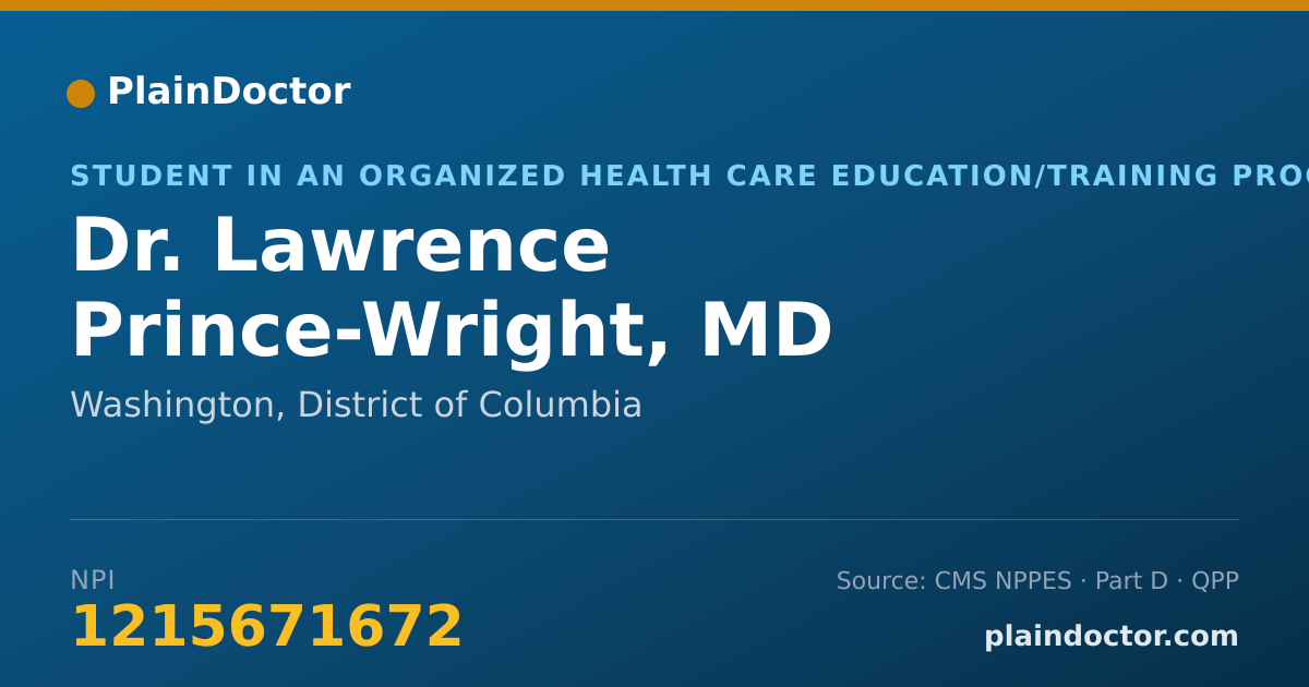Shareable card for Lawrence Prince-Wright, MD - Student in an Organized Health Care Education/Training Program, Washington, DC