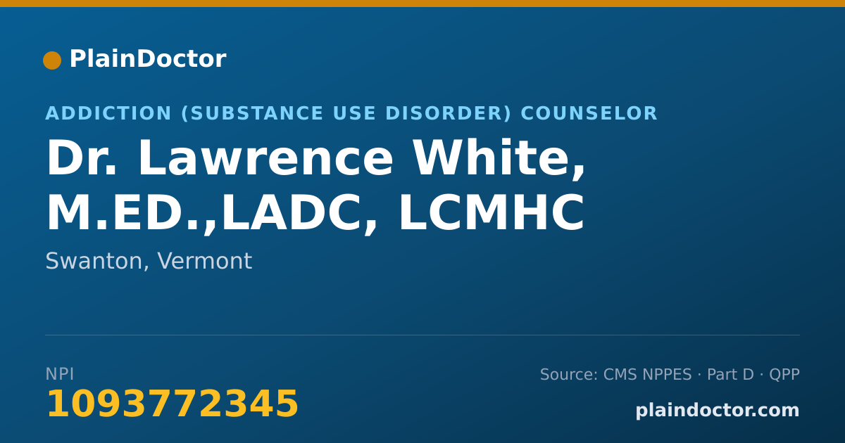 Shareable card for Lawrence White, M.ED.,LADC, LCMHC - Addiction (Substance Use Disorder) Counselor, Swanton, VT