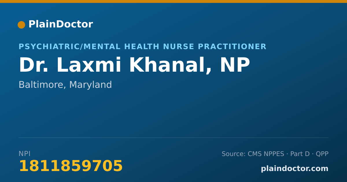 Shareable card for Laxmi Khanal, NP - Psychiatric/Mental Health Nurse Practitioner, Baltimore, MD