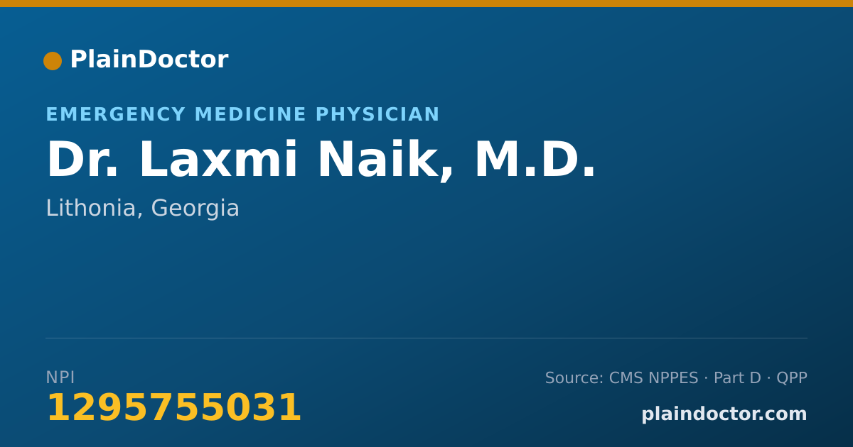Shareable card for Laxmi Naik, M.D. - Emergency Medicine Physician, Lithonia, GA