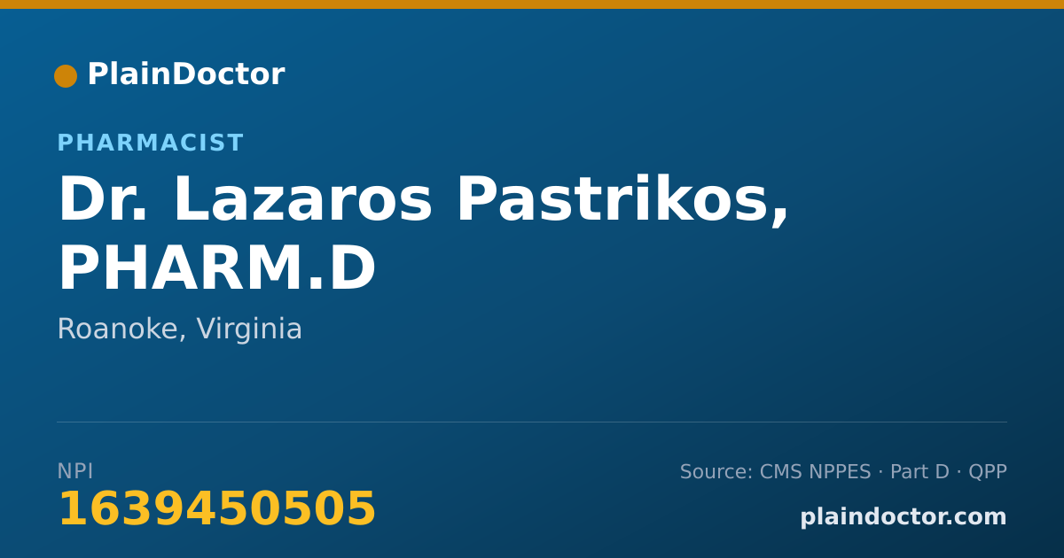 Shareable card for Lazaros Pastrikos, PHARM.D - Pharmacist, Roanoke, VA