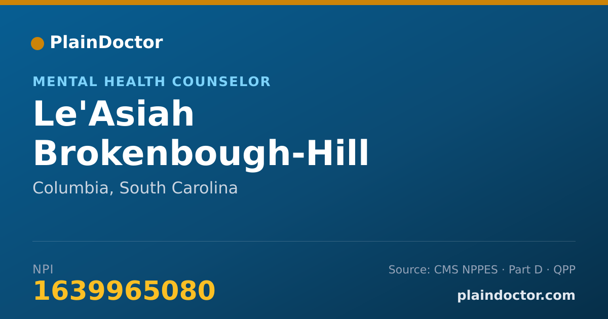 Shareable card for Le'Asiah Brokenbough-Hill - Mental Health Counselor, Columbia, SC