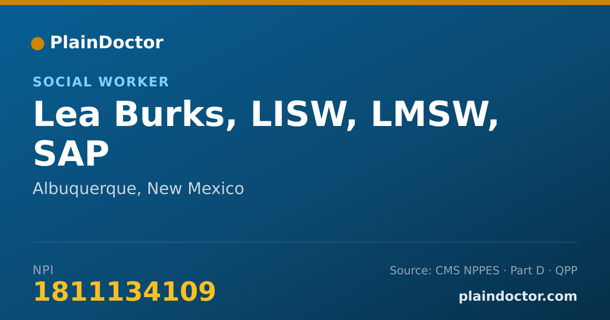 Shareable card for Lea Burks, LISW, LMSW, SAP - Social Worker, Albuquerque, NM