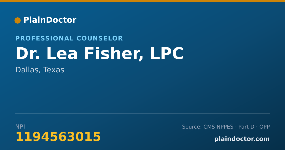 Shareable card for Lea Fisher, LPC - Professional Counselor, Dallas, TX