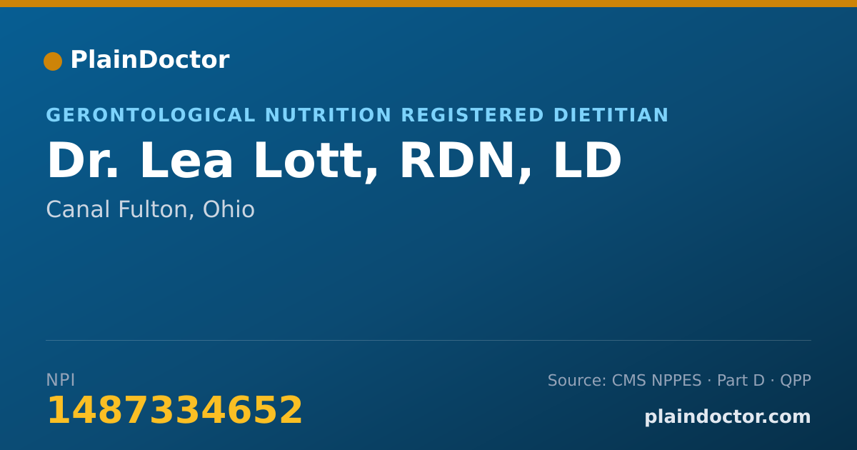 Shareable card for Lea Lott, RDN, LD - Gerontological Nutrition Registered Dietitian, Canal Fulton, OH