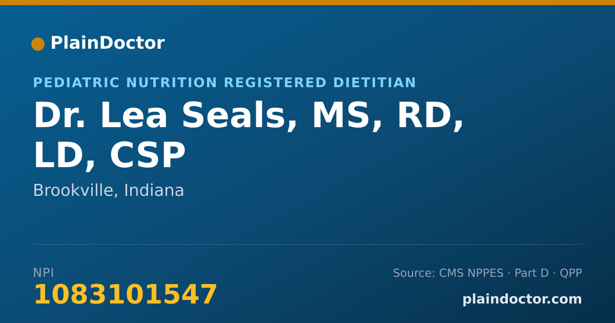 Shareable card for Lea Seals, MS, RD, LD, CSP - Pediatric Nutrition Registered Dietitian, Brookville, IN