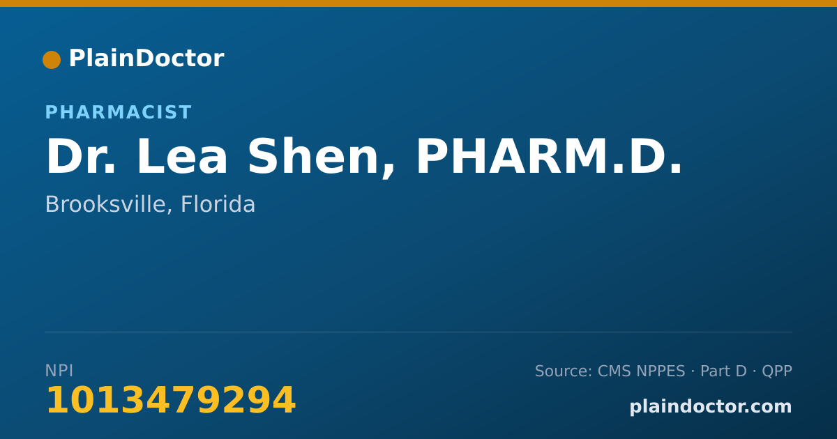Shareable card for Lea Shen, PHARM.D. - Pharmacist, Brooksville, FL
