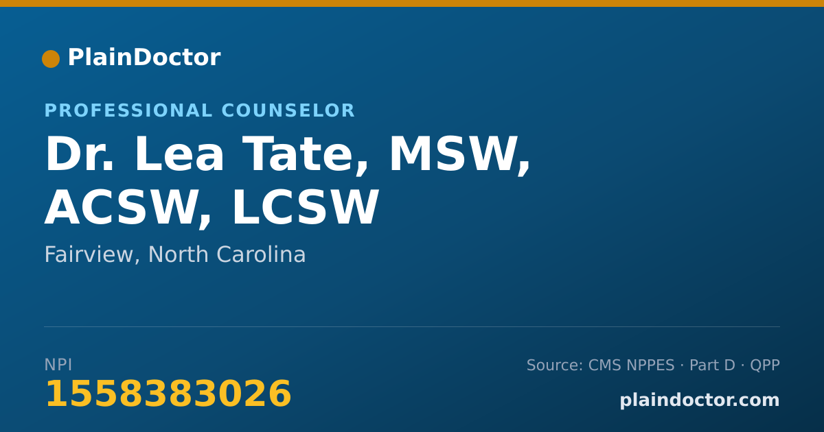 Shareable card for Lea Tate, MSW, ACSW, LCSW - Professional Counselor, Fairview, NC