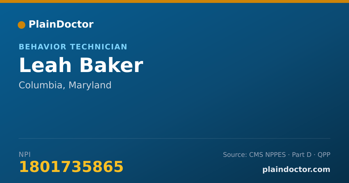 Shareable card for Leah Baker - Behavior Technician, Columbia, MD