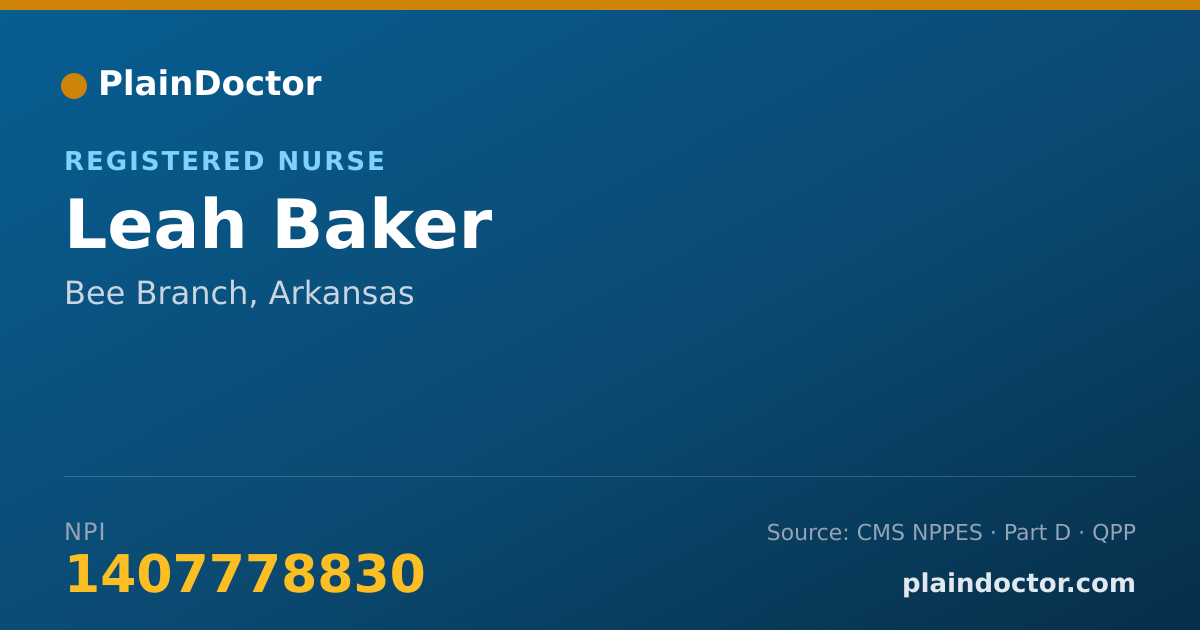 Shareable card for Leah Baker - Registered Nurse, Bee Branch, AR